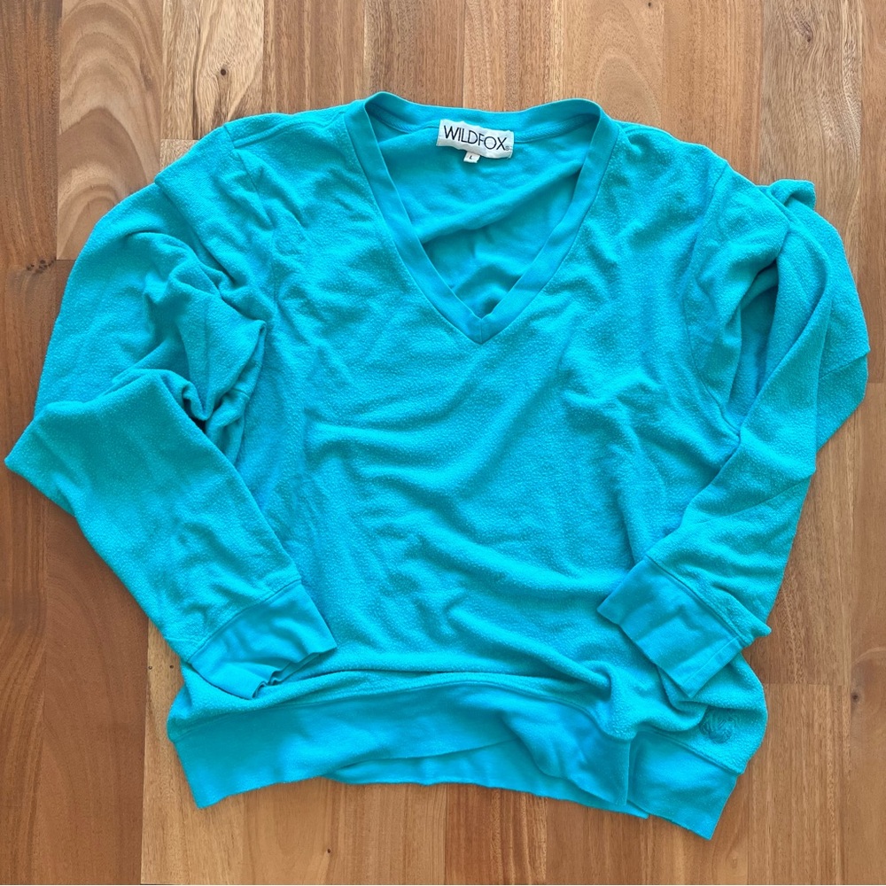 Bright teal turquoise Wildfox baggy beach jumper BBJ large EUC